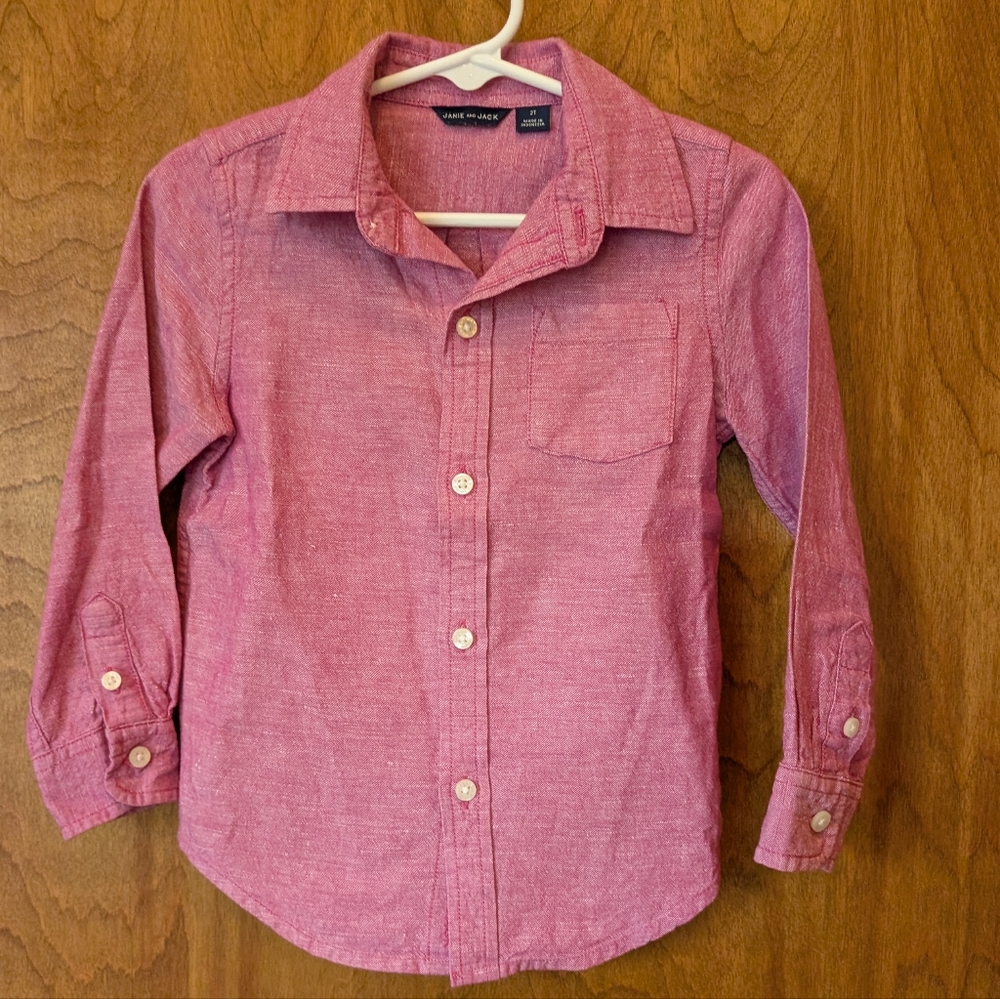 Janie and Jack Linen-Cotton Pink Button-Down Shirt